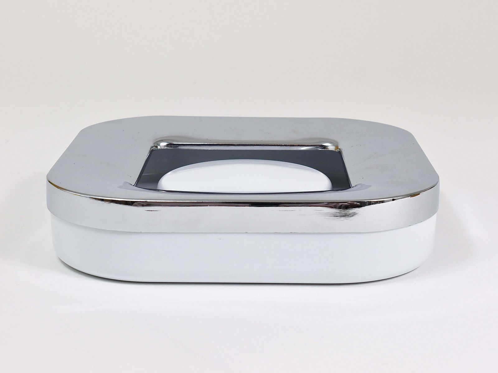 Ico Parisi Square White Ashtray, Chrome & Melamine By Lamperti, Italy, 1970s photo for sale