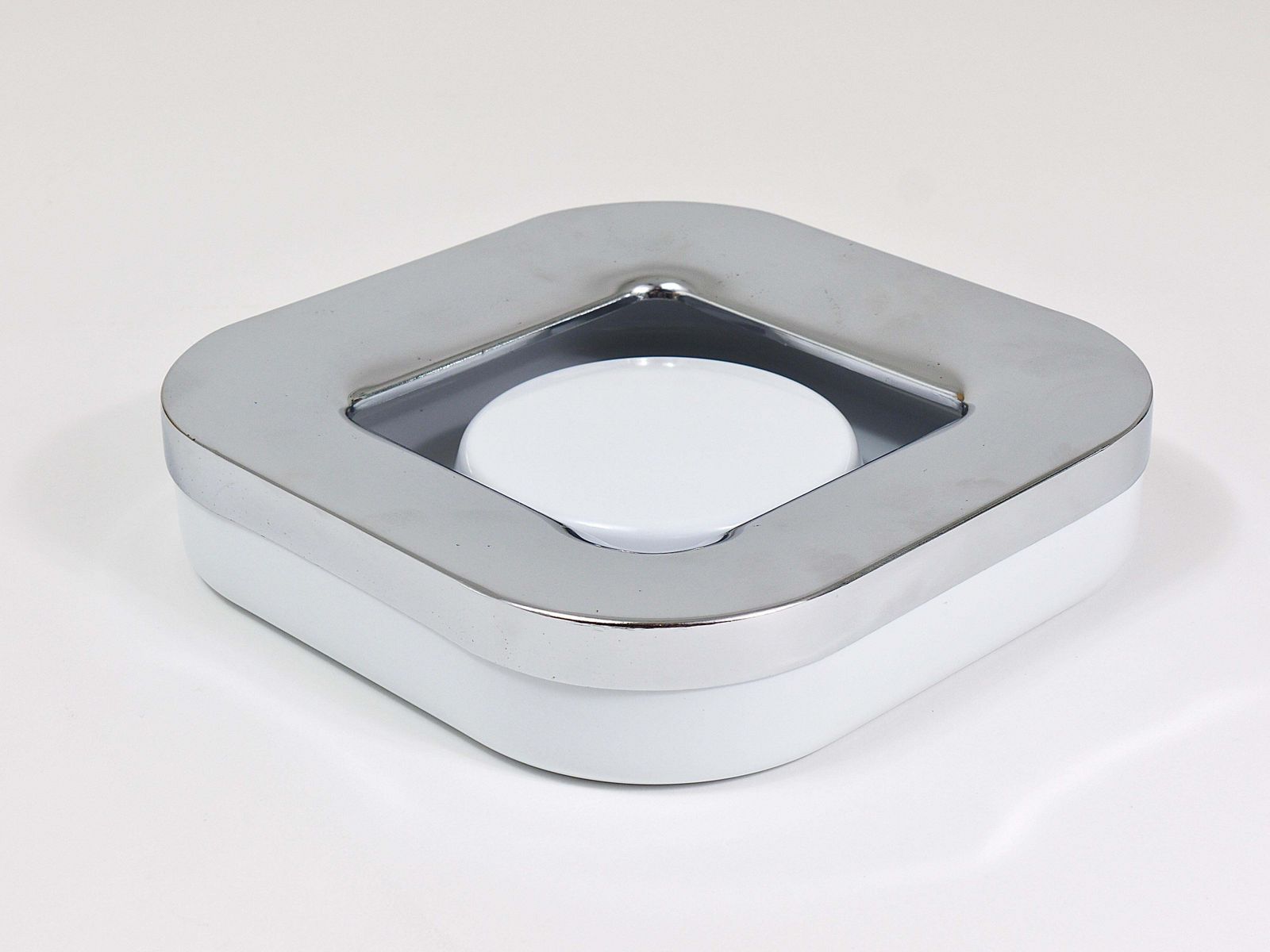 Ico Parisi Square White Ashtray, Chrome & Melamine By Lamperti, Italy, 1970s photo 605.0