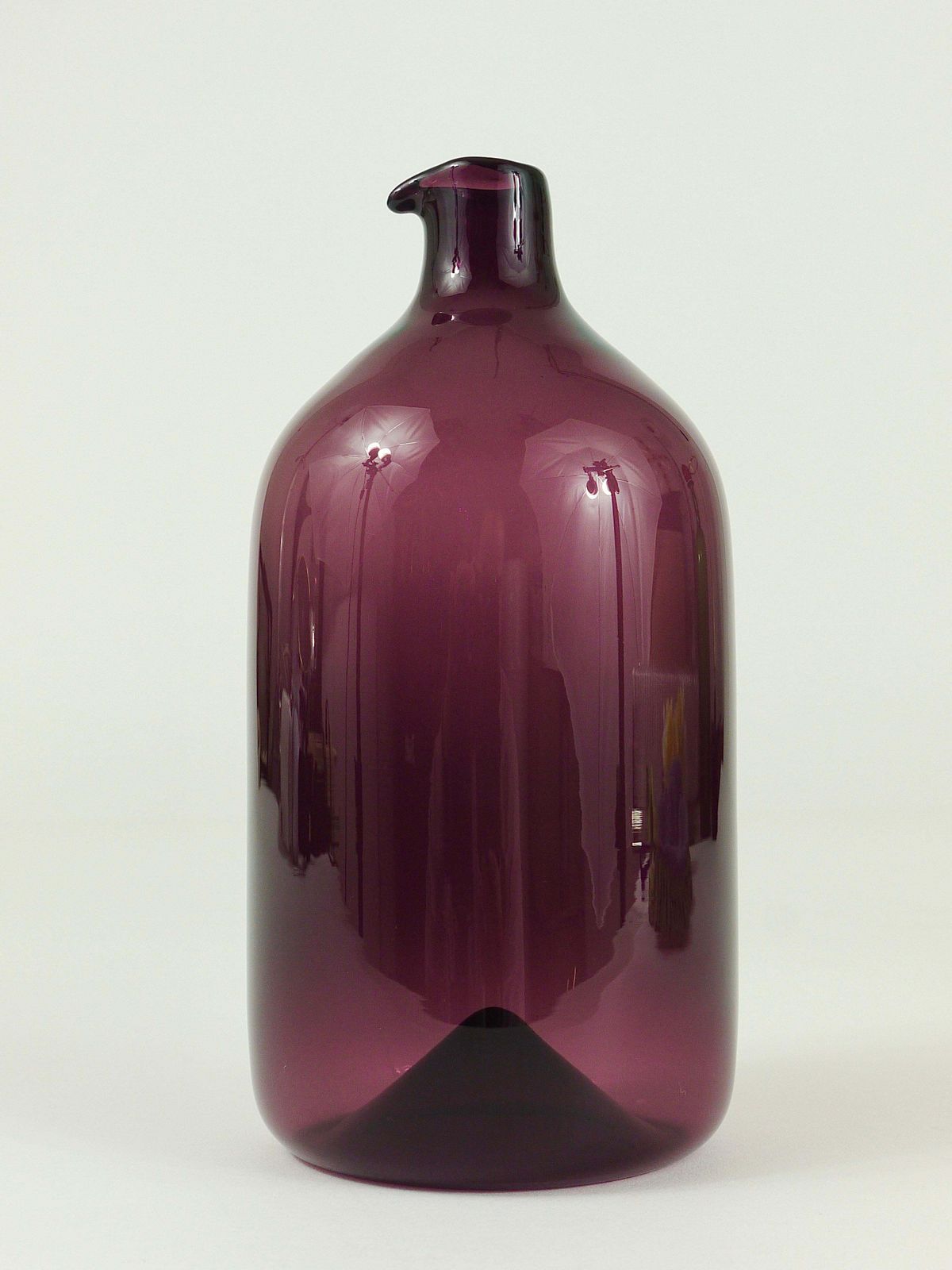 Signed Purple Timo Sarpaneva Pullo Bird Bottle Glass Vase, Iittala, Finland photo 605.0