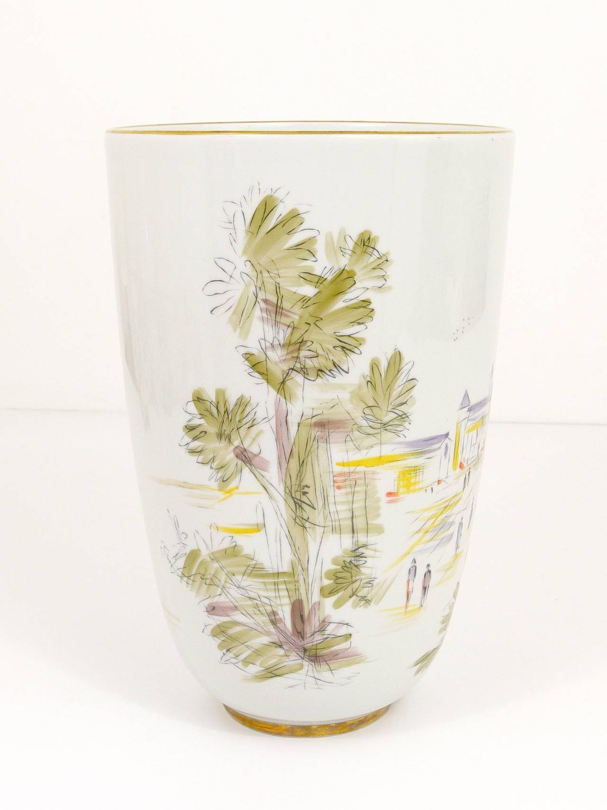 Huge Hutschenreuther Handpainted Midcentury Porcelain Vase, Selb, Germany, 1950s photo furniture
