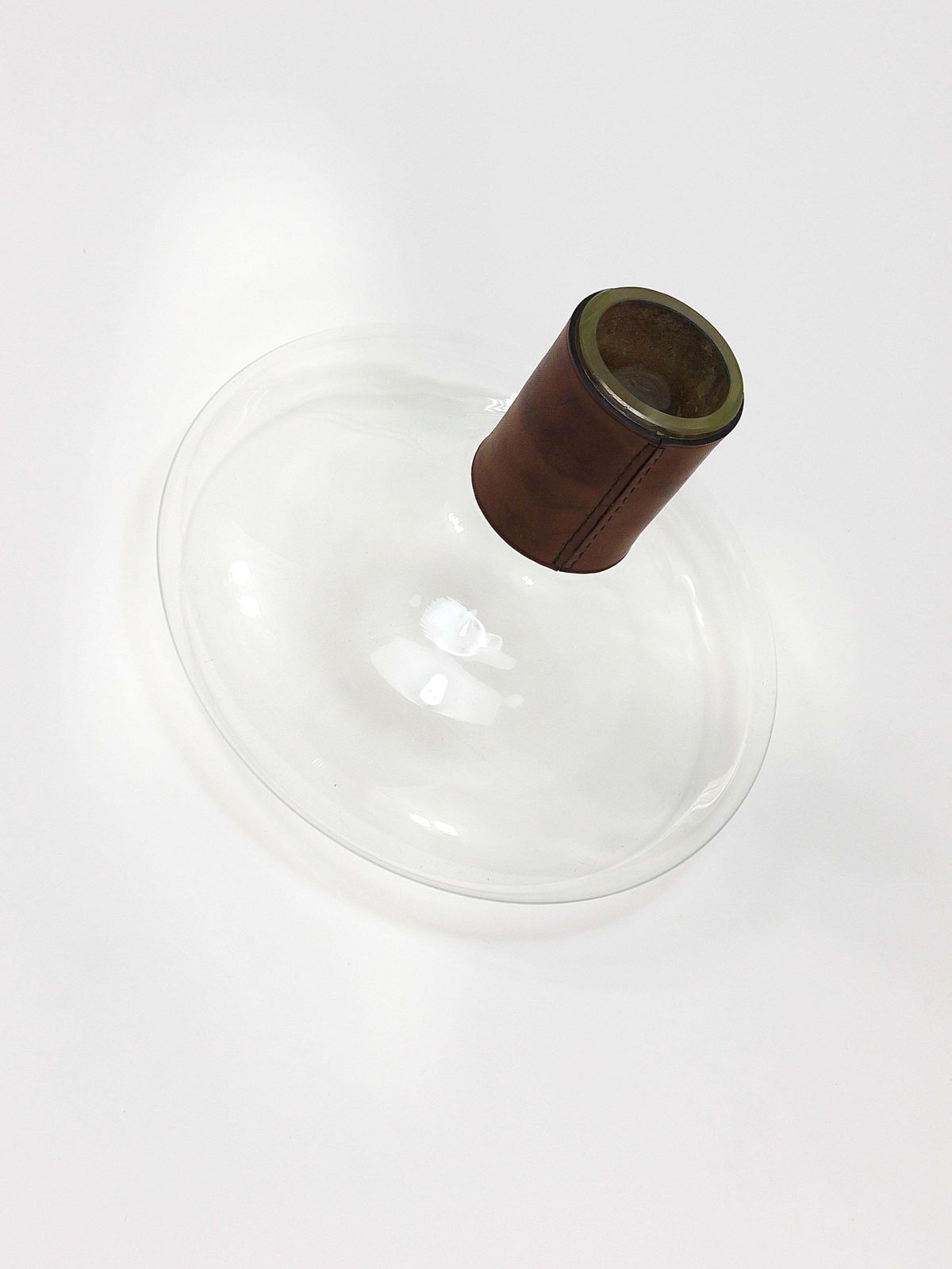 Carl Aubock II Vase Decanter With Brown Leather Top, Midcentury, Austria, 1950s photo vinterior