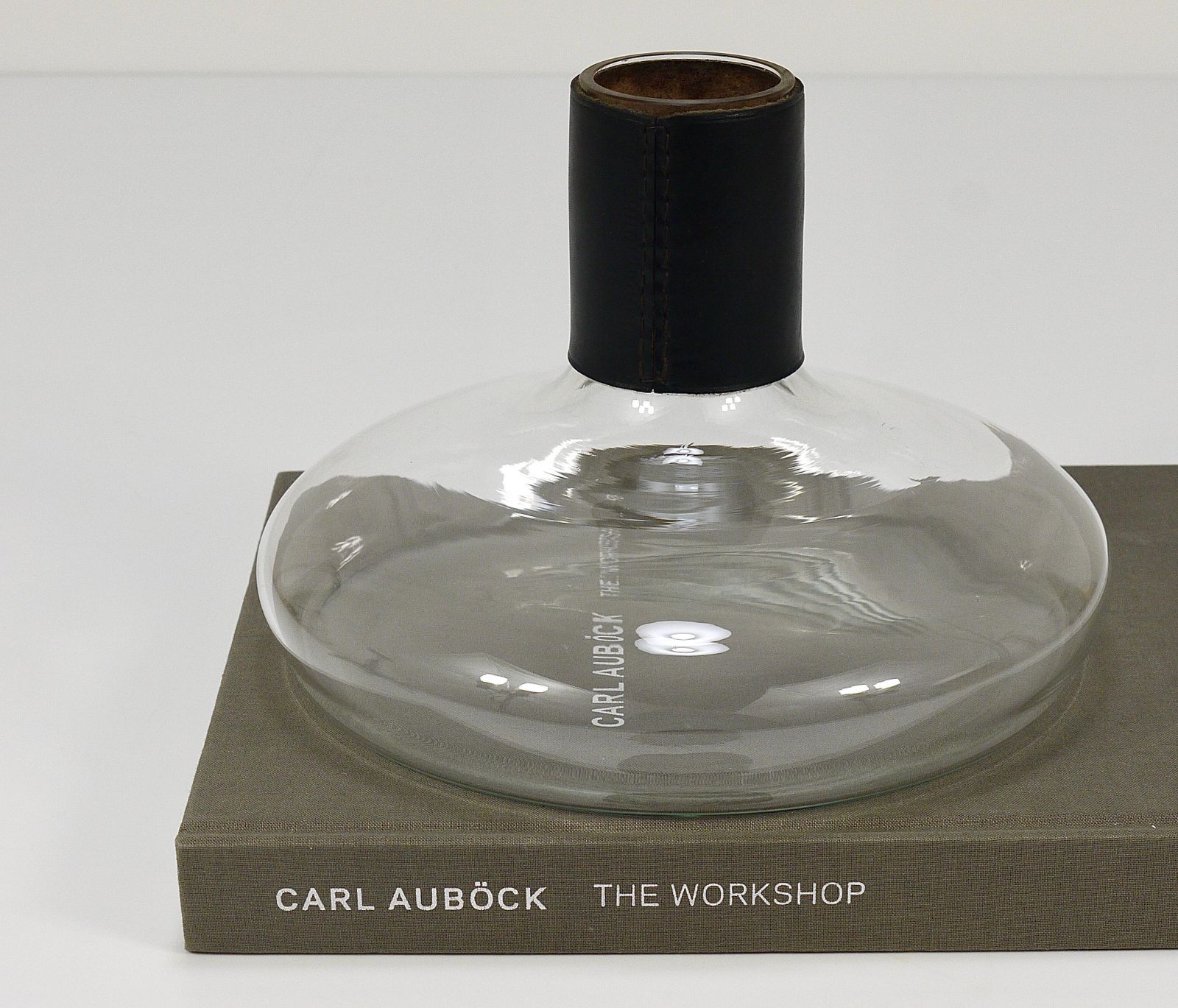 Carl Aubock II Vase Decanter With Black Leather Top, Midcentury, Austria, 1950s photo 1008.0