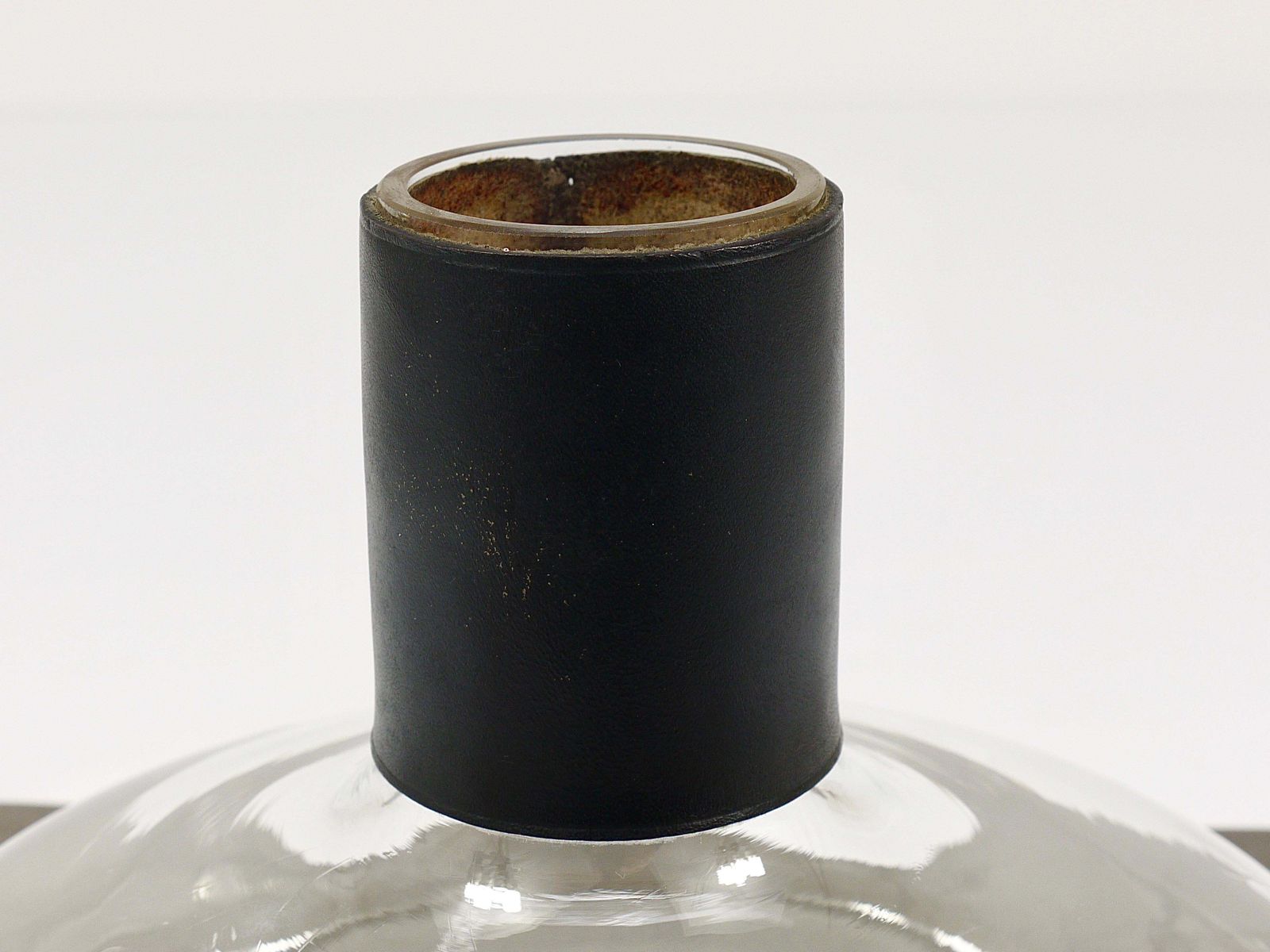 Carl Aubock II Vase Decanter With Black Leather Top, Midcentury, Austria, 1950s photo vintage