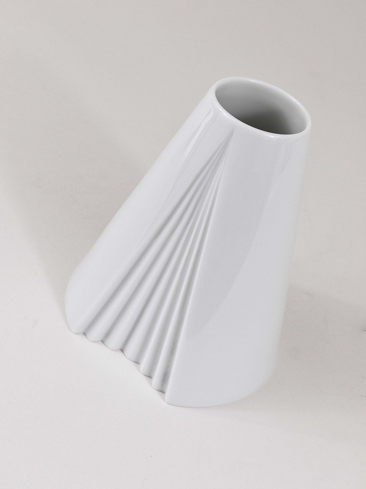 photo for sale Ambrogio Pozzi Rosenthal White Geometric Op Art Porcelain Vase, Germany, 1980s