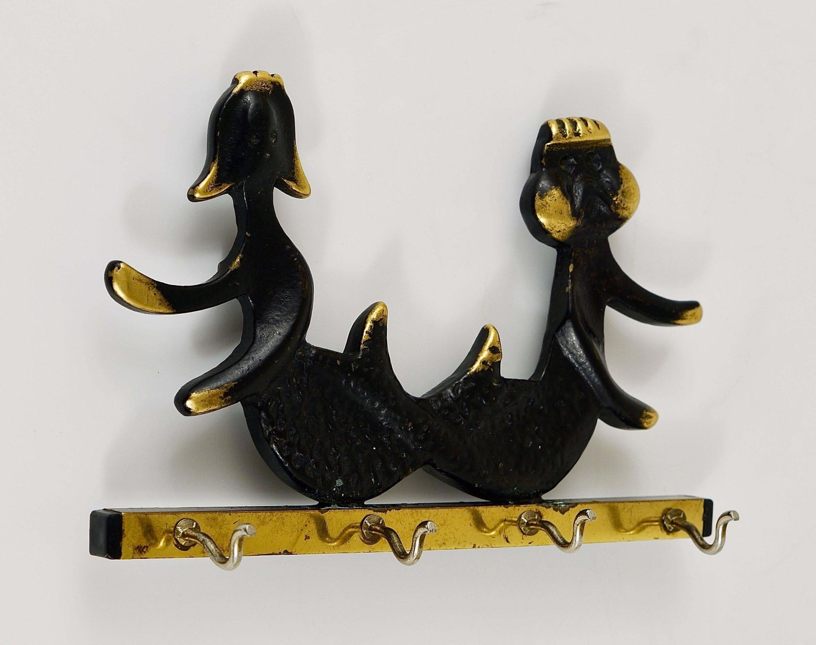 Walter Bosse Brass Key Hanger Sea God And Mermaid, Herta Baller, Austria, 1950s photo 476.0