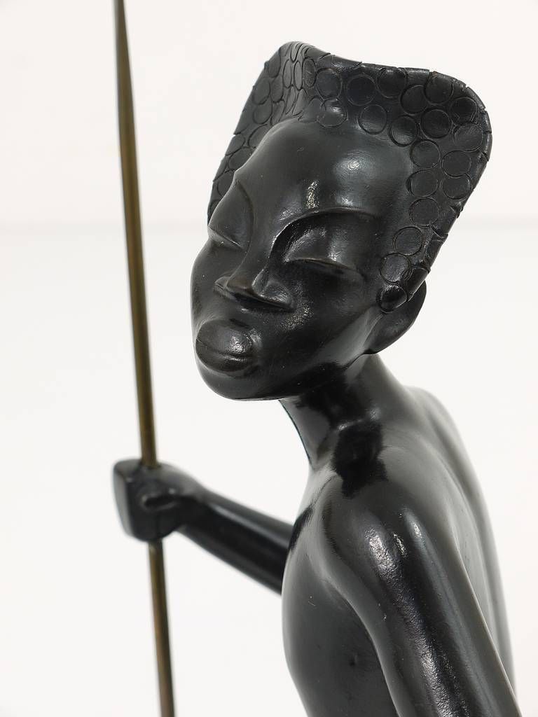 Huge African Watusi Warrior Sculpture By Leopold Anzengruber, Vienna 1950s photo for sale