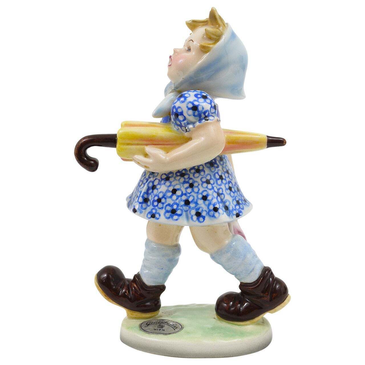 Goldscheider Vienna Girl With Umbrella Sculpture, Porcelain, Austria, 1930s