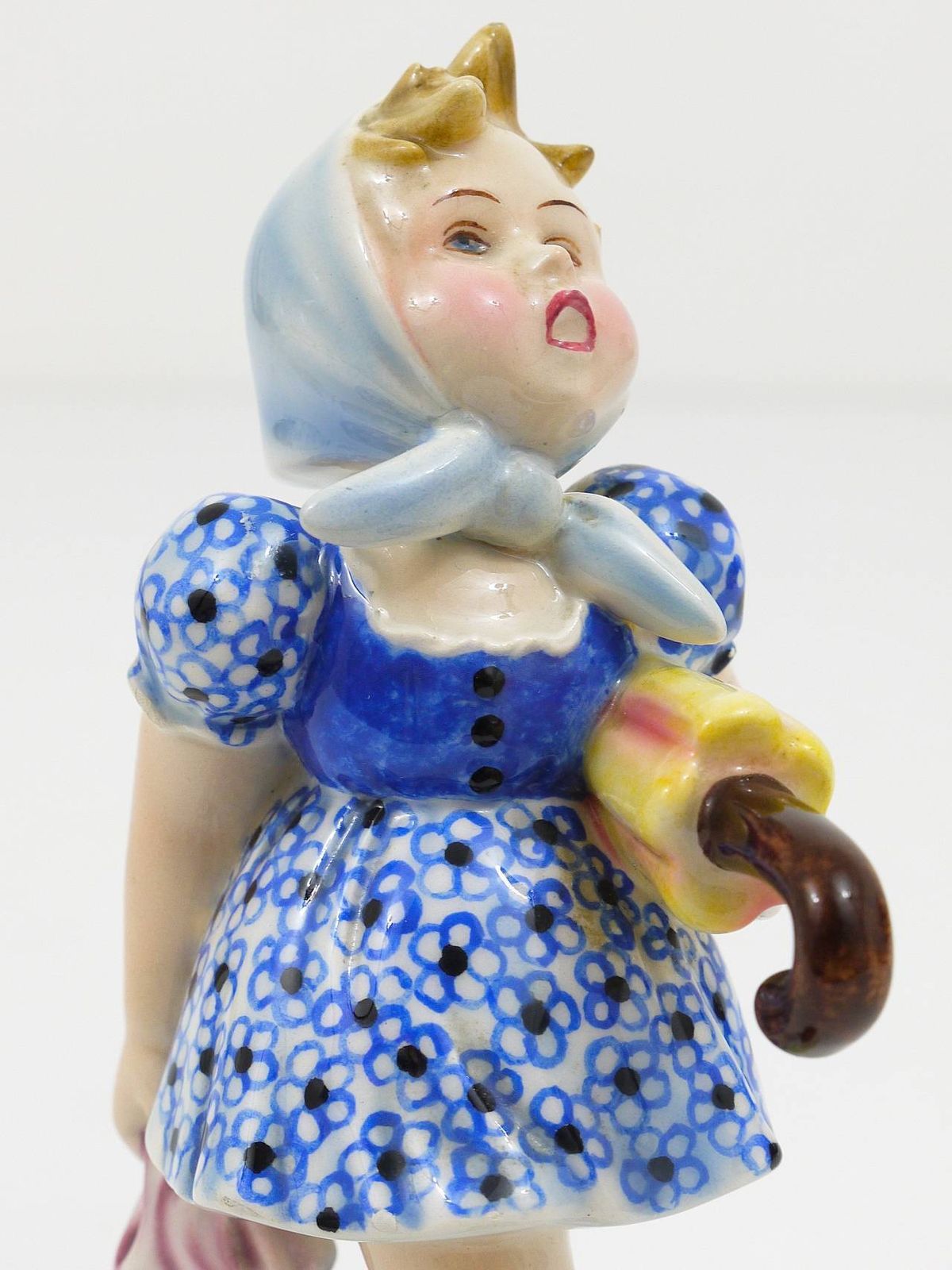 photo for sale Goldscheider Vienna Girl With Umbrella Sculpture, Porcelain, Austria, 1930s