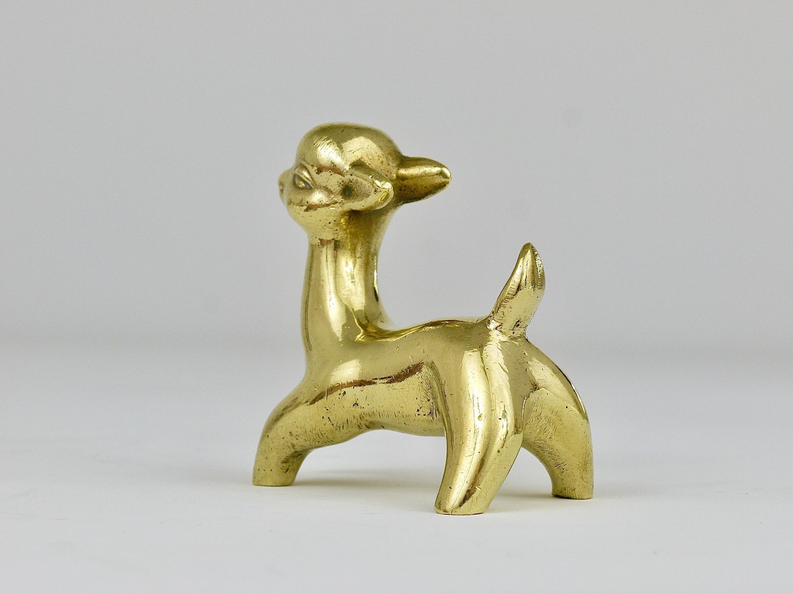 Walter Bosse Midcentury Deer Fawn Brass Figurine, Herta Baller, Austria, 1950s photo vintage