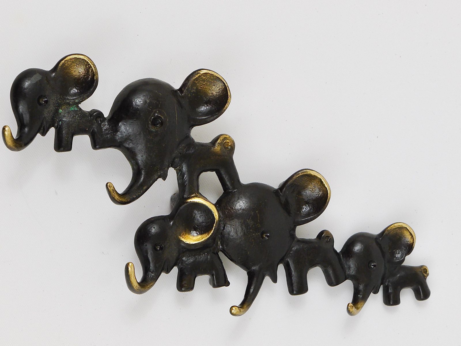 Walter Bosse Elephants Brass Key Hanger By Herta Baller, Austria, 1950s photo vintage