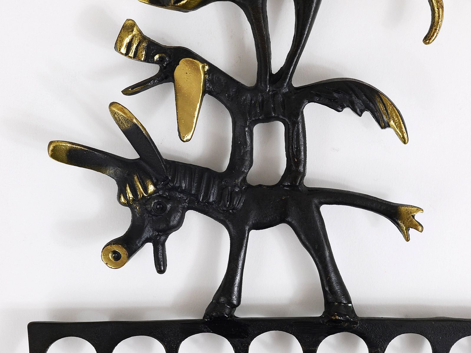 Walter Bosse Brass Key Hanger Donkey, Dog, Cat And Cock, Herta Baller, Austria photo for sale