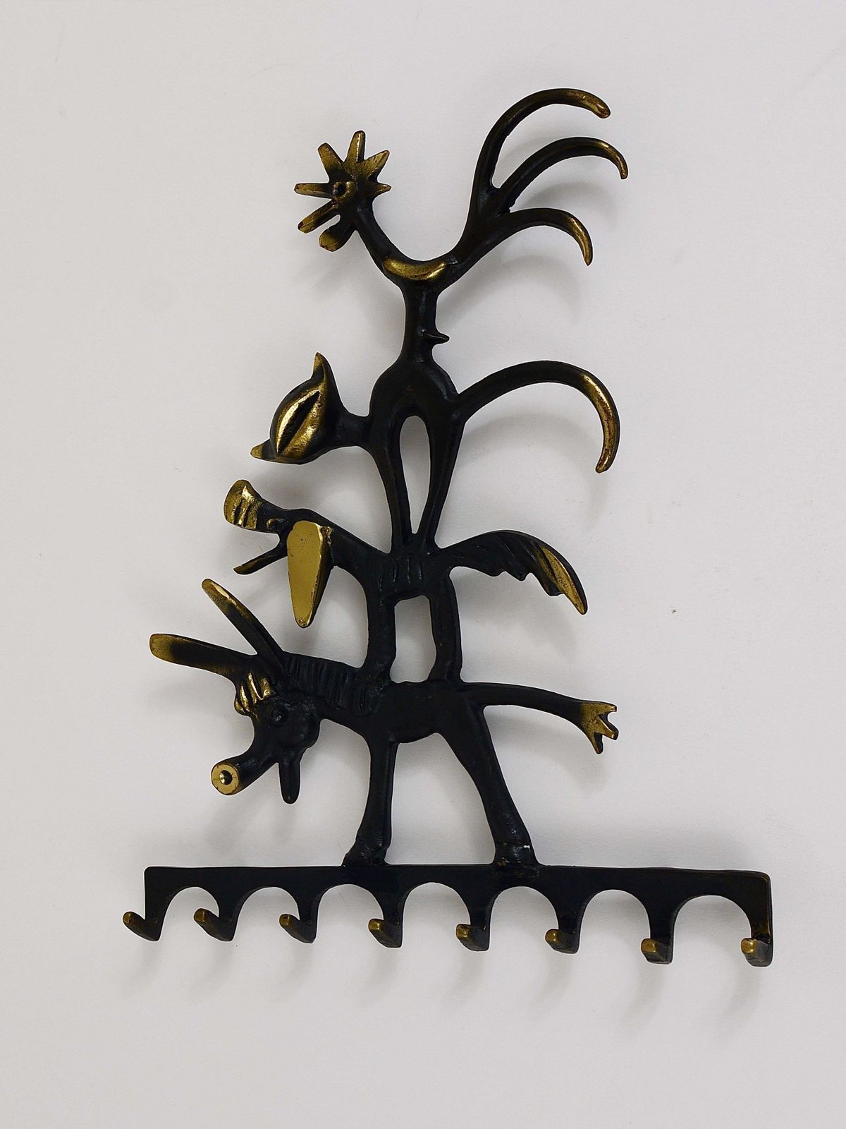 Walter Bosse Brass Key Hanger Donkey, Dog, Cat And Cock, Herta Baller, Austria photo buy