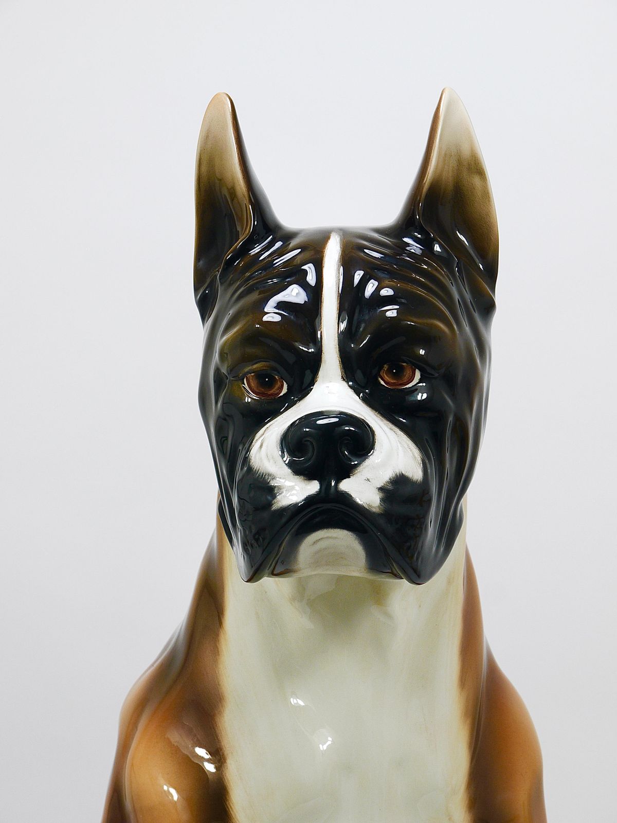 Boxer Dog Life Size Majolica Statue Sculpture, Glazed Ceramic, Italy, 1970s photo for sale
