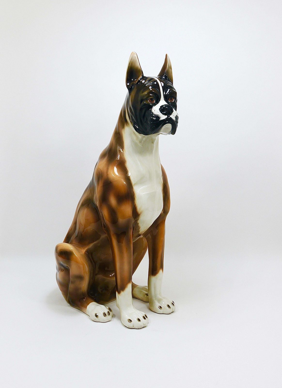 Boxer Dog Life Size Majolica Statue Sculpture, Glazed Ceramic, Italy, 1970s photo vinterior