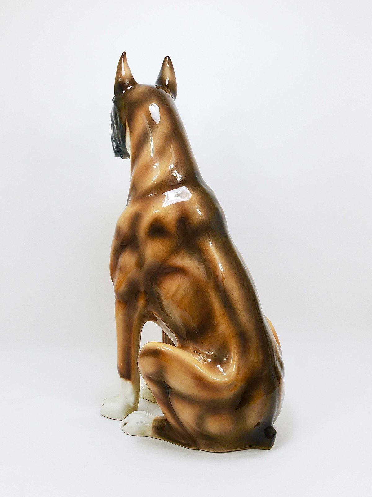 Art Boxer Dog Life Size Majolica Statue Sculpture, Glazed Ceramic, Italy, 1970s photo