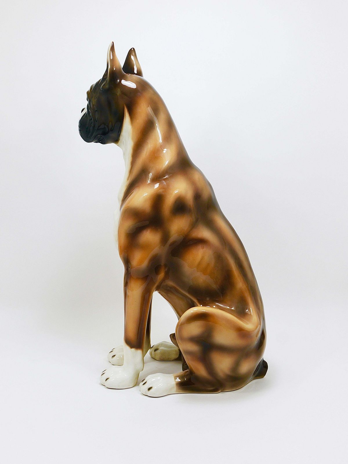 photo vinterior Boxer Dog Life Size Majolica Statue Sculpture, Glazed Ceramic, Italy, 1970s