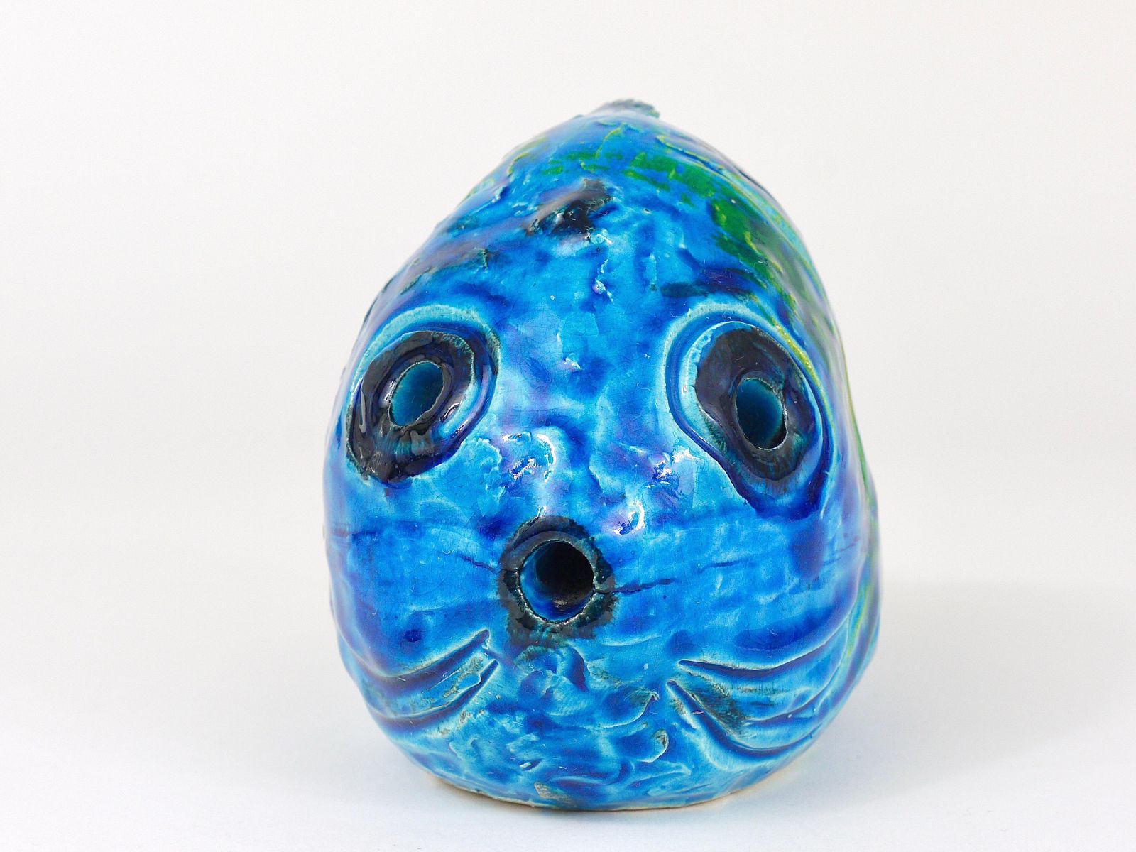 Aldo Londi Bitossi Rimini Blue Glazed Fish Sculpture Figurine, Italy, 1950s photo for sale