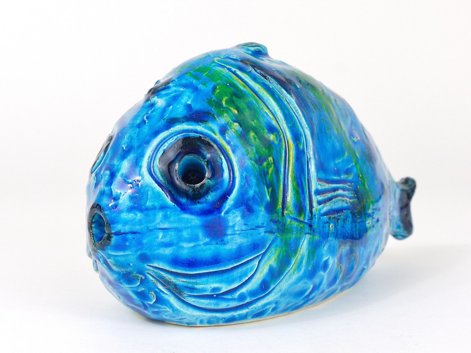 Aldo Londi Bitossi Rimini Blue Glazed Fish Sculpture Figurine, Italy, 1950s photo vinterior