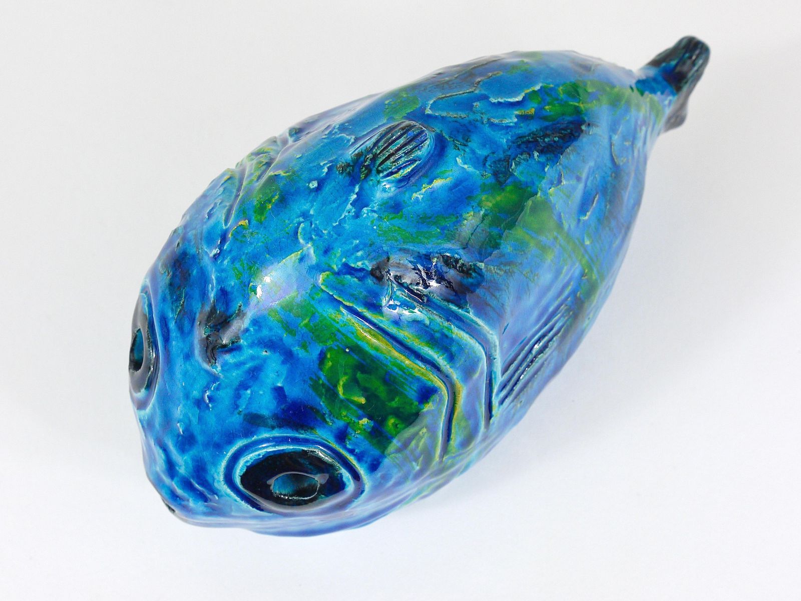 photo vinterior Aldo Londi Bitossi Rimini Blue Glazed Fish Sculpture Figurine, Italy, 1950s
