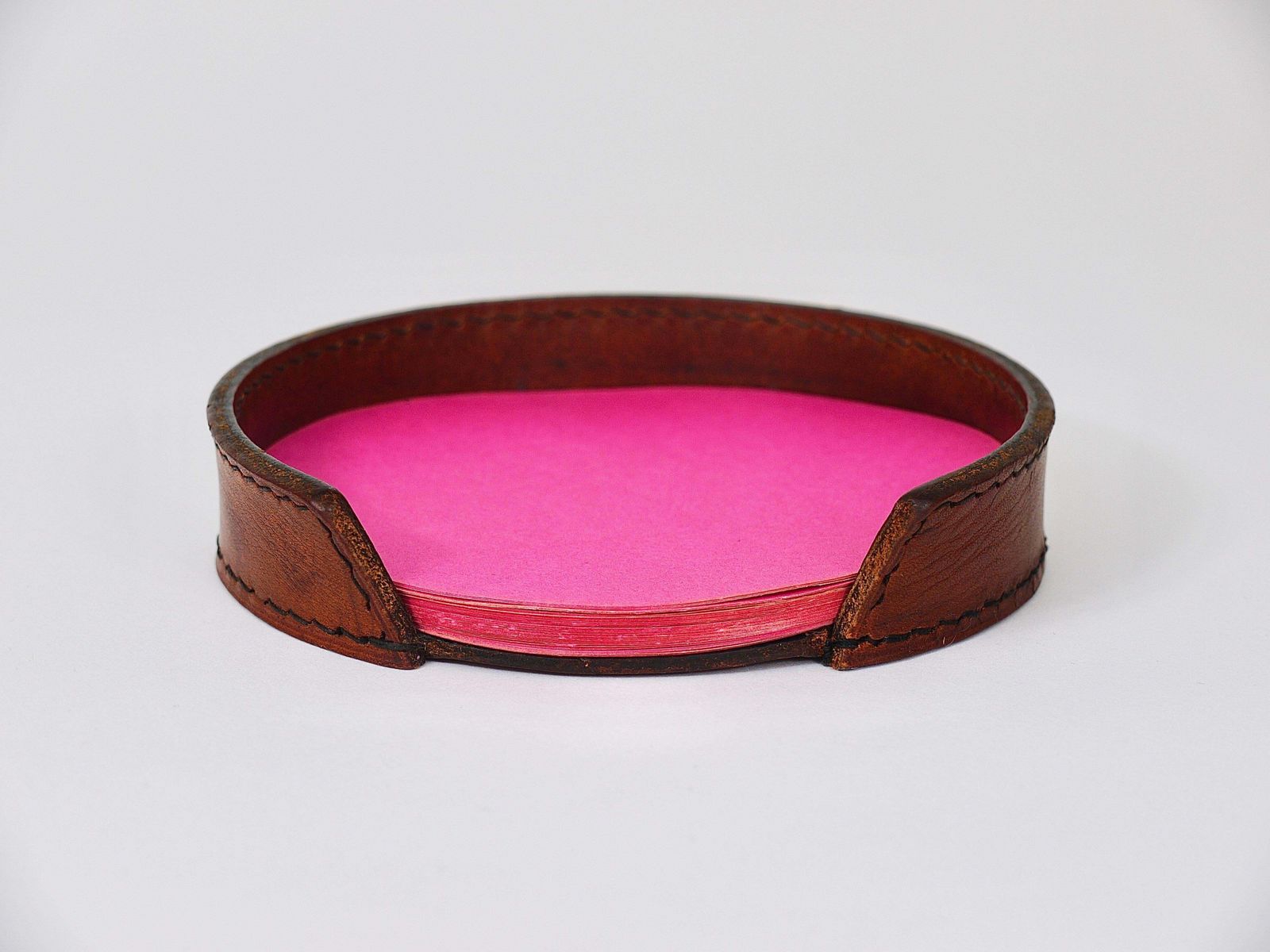 Midcentury Carl Auböck Brown Tan Leather Note Dispenser Holder, Austria, 1950s photo furniture