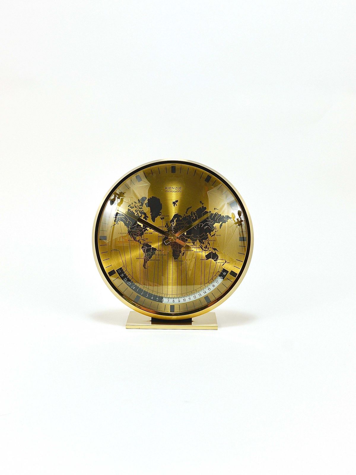 Kienzle Gmt World Time Zone Brass Table Clock, Midcentury, Germany, 1960s photo furniture
