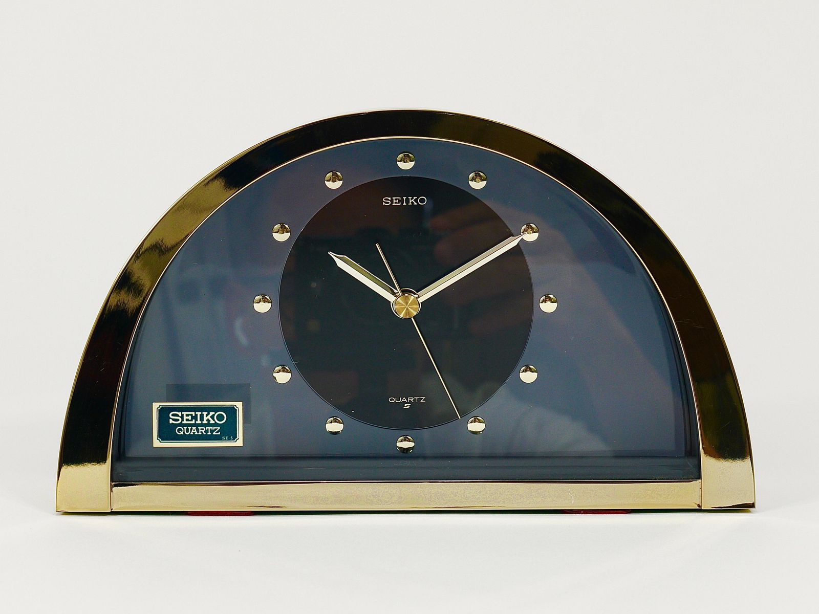 Beautiful Hollywood Regency Brass See Through Table Clock By Seiko Japan, 1980s photo for sale