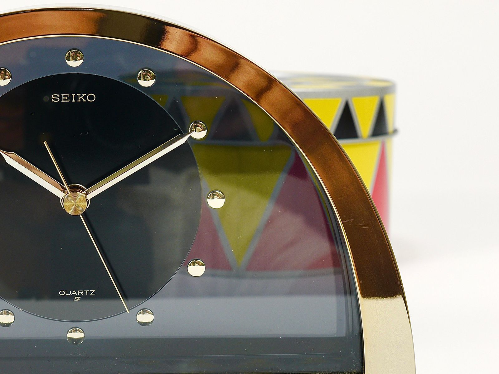 556.0 Beautiful Hollywood Regency Brass See Through Table Clock By Seiko Japan, 1980s photo