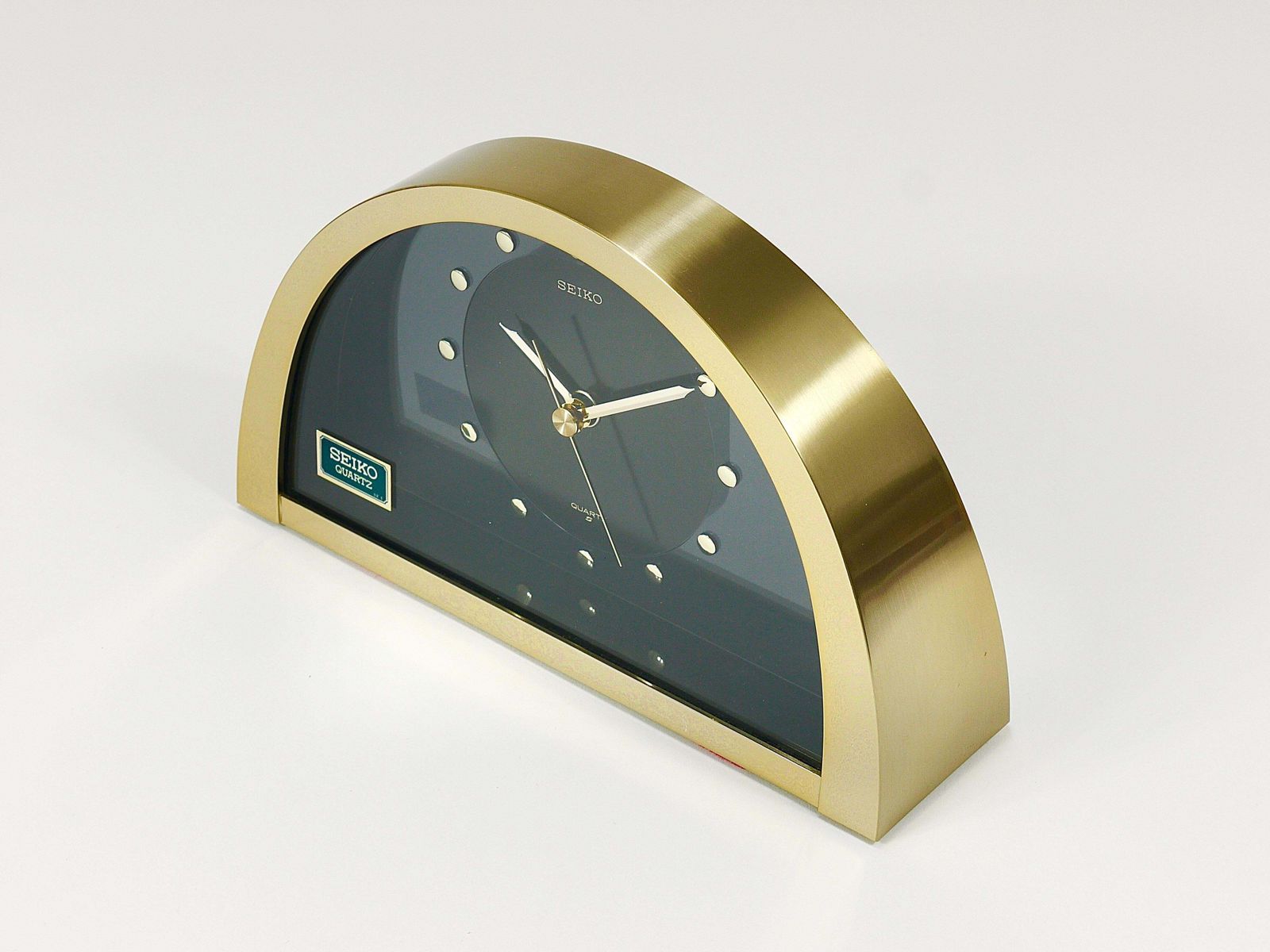 photo vintage Beautiful Hollywood Regency Brass See Through Table Clock By Seiko Japan, 1980s