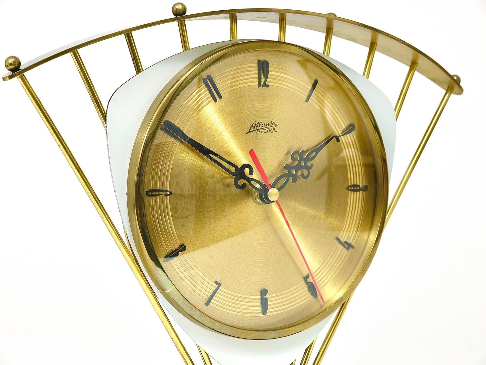 Atlanta Midcentury Atomic Age Sunburst Brass Table Desk Clock, Western Germany photo vintage