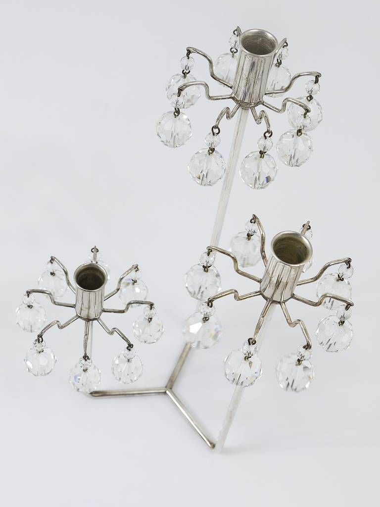 photo for sale Lobmeyr Silver Plated Candleholder, Faceted Swarovski Crystals, Austria, 1960s