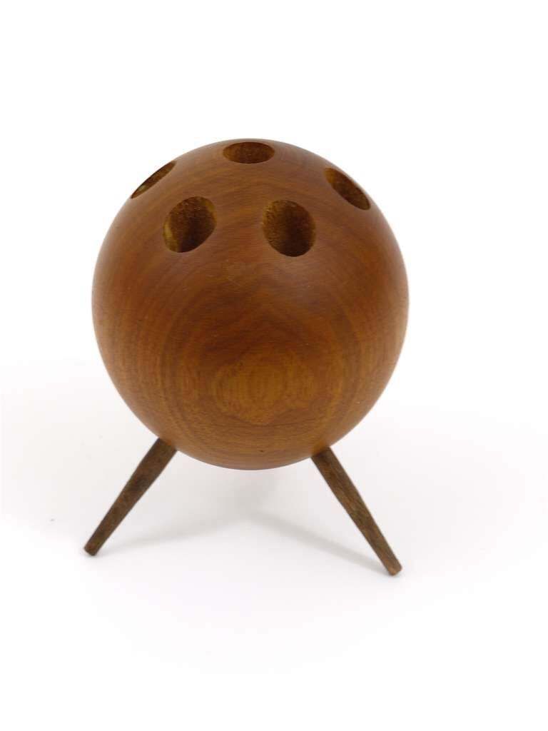 Carl Aubock Ball Tripod Candlestick Walnut Candle Holder, Austria 1950s photo for sale