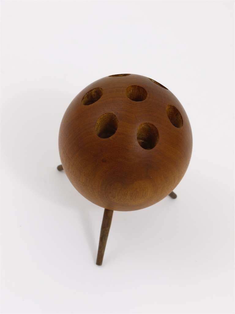 Carl Aubock Ball Tripod Candlestick Walnut Candle Holder, Austria 1950s photo 314.0