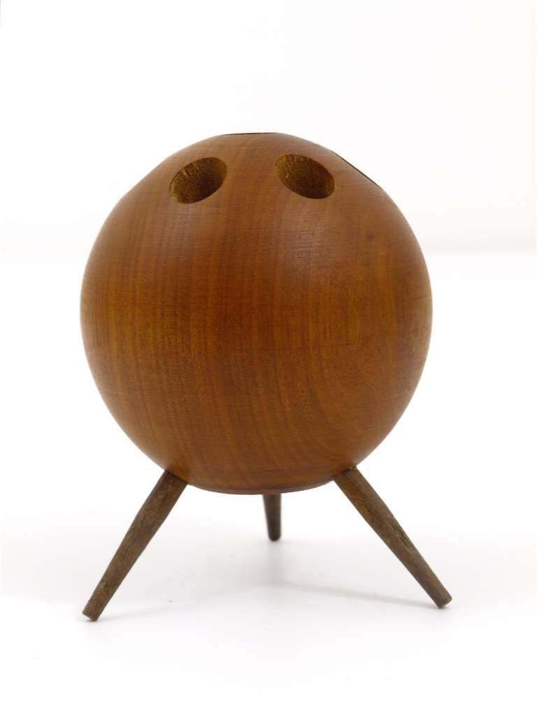 Carl Aubock Ball Tripod Candlestick Walnut Candle Holder, Austria 1950s photo vinterior