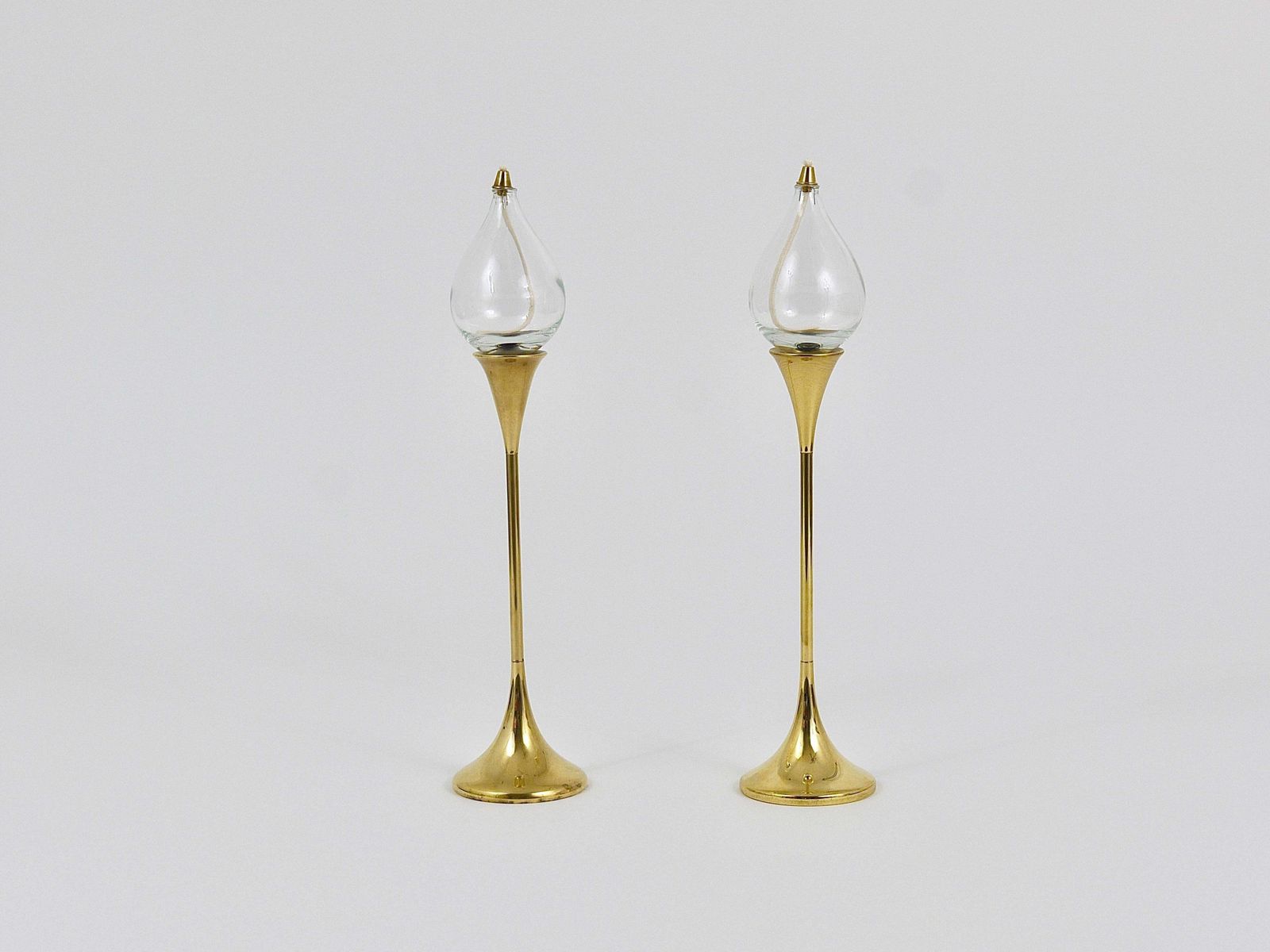 photo furniture Two Large Freddie Andersen Midcentury Oil Lamp Candleholders, Denmark, 1970s