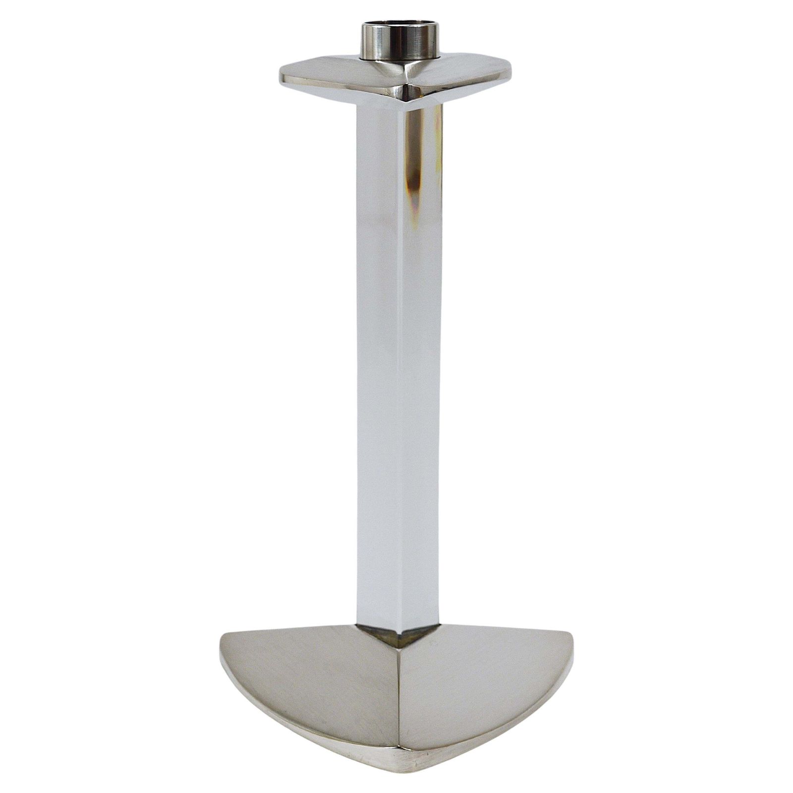 Riedel X Mesa Postmodern Silver & Crystal Candlestick Candle Holder, Italy, 1980