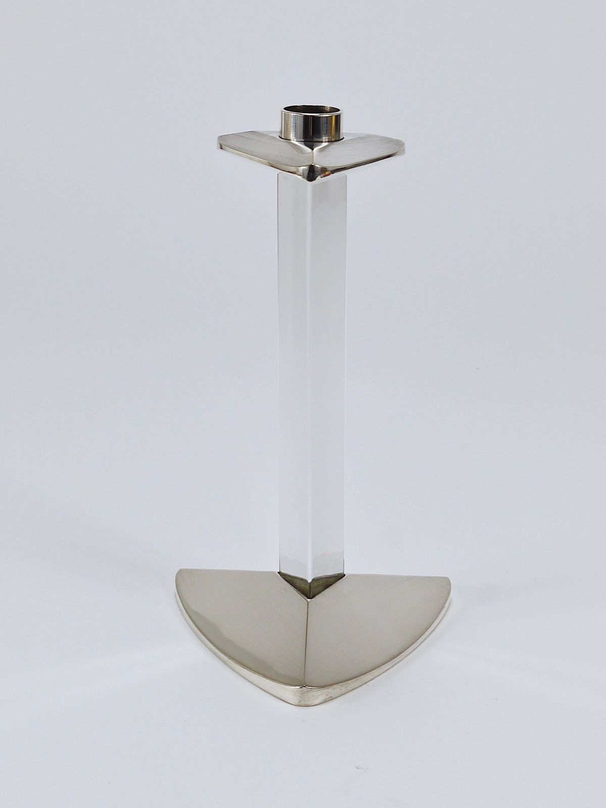 Home Decor Riedel X Mesa Postmodern Silver & Crystal Candlestick Candle Holder, Italy, 1980 photo