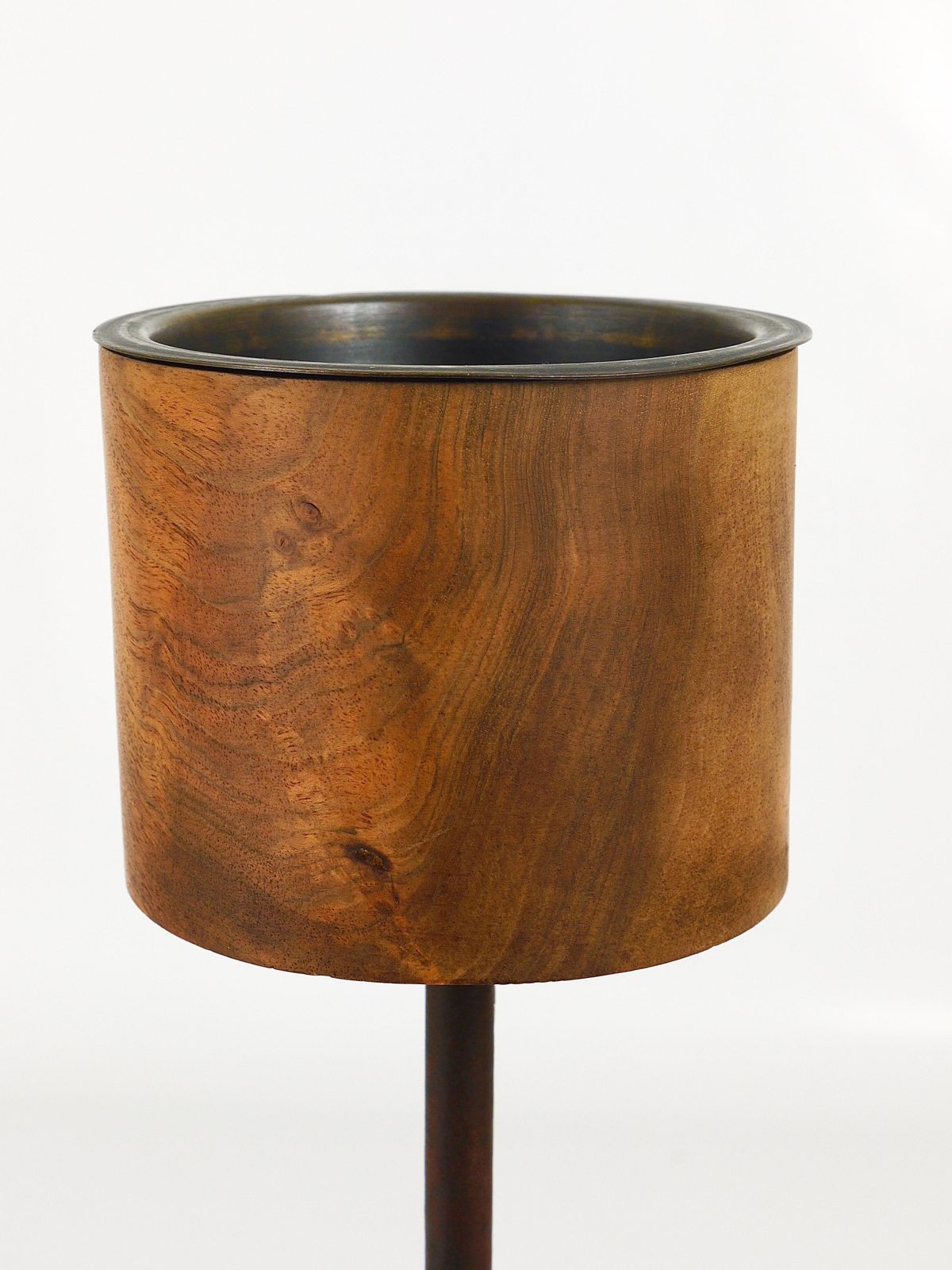 Carl Aubock Modernist Walnut Leather Candlestick Candle Holder, Austria, 1950s photo buy