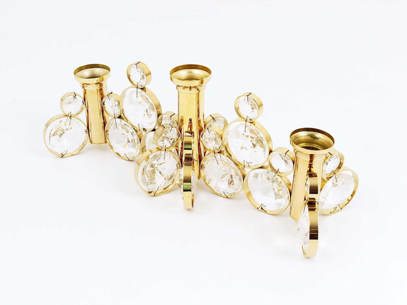 5x Palwa Gaetano Sciolari Style Brass & Crystal Candle Holder Candlestick, 1970s photo furniture