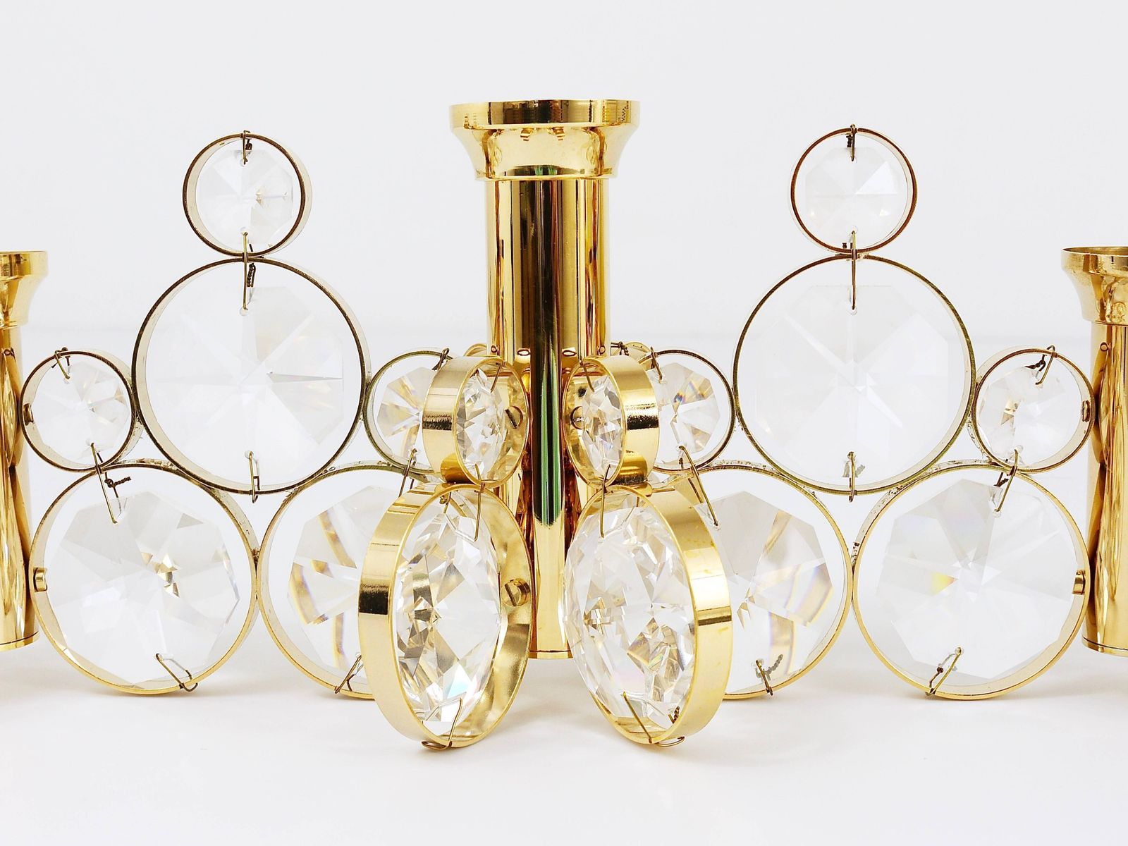 5x Palwa Gaetano Sciolari Style Brass & Crystal Candle Holder Candlestick, 1970s photo vinterior