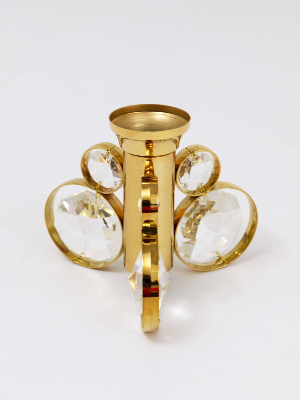10x Palwa Gaetano Sciolari Style Brass & Crystal Candle Holder Candlestick photo for sale