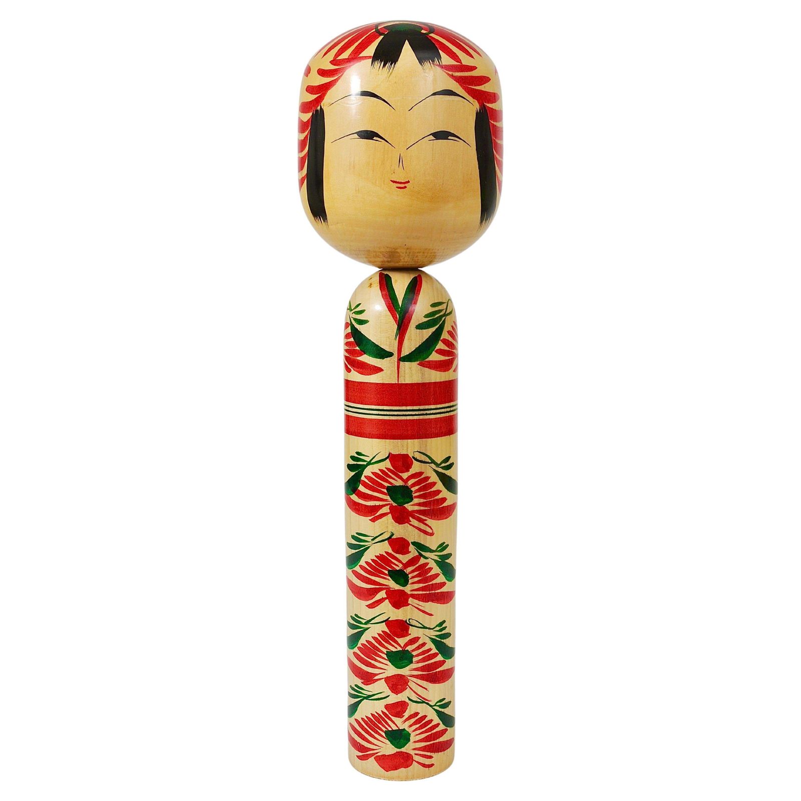 Decorative Kokeshi Doll Sculpture From Northern Japan, Hand Painted, Signed