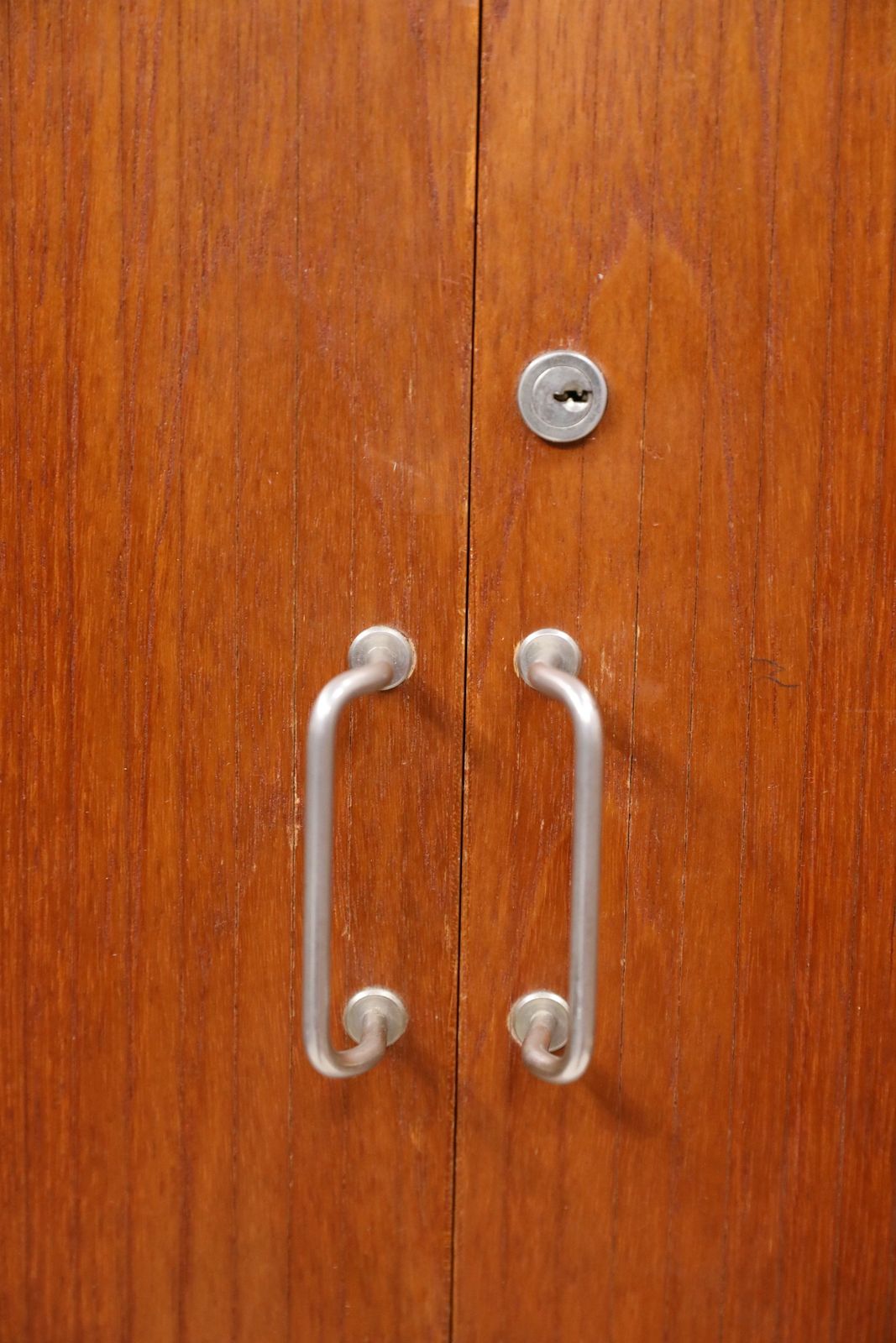 Furniture 1960s Teak Cupboard With Metal Shelving Sliding Tambour Doors Free Uk Delivery photo