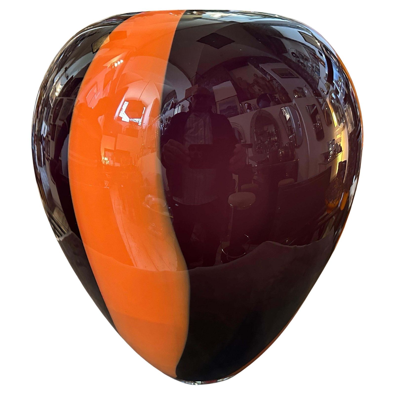 1970s Mid Century Modern Purple And Orange Tall Murano Glass Vase