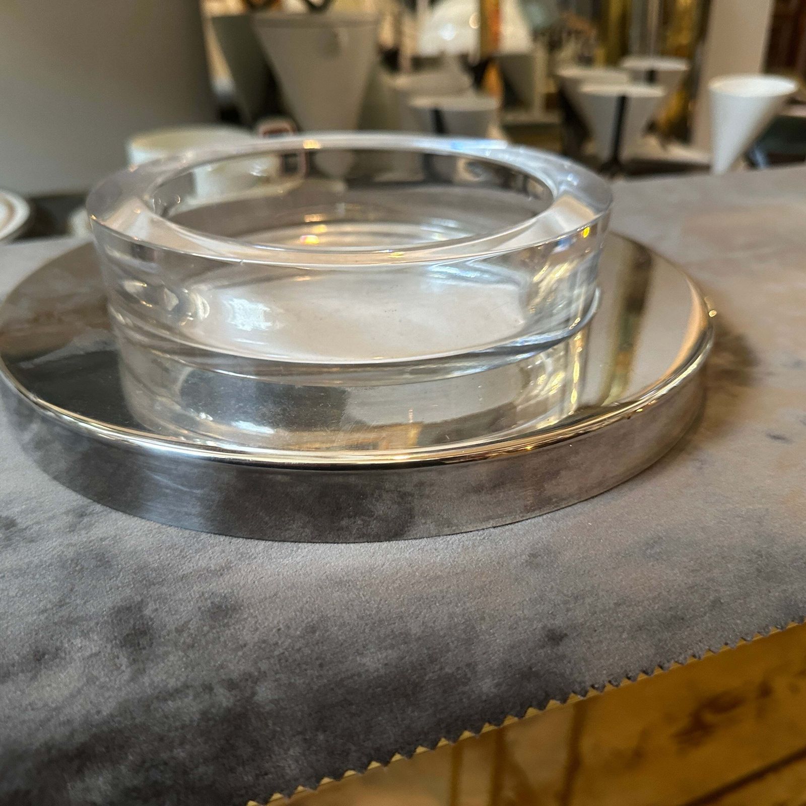 1980s Lino Sabattini Style Minimalist Silver Plated And Glass Bowl photo for sale