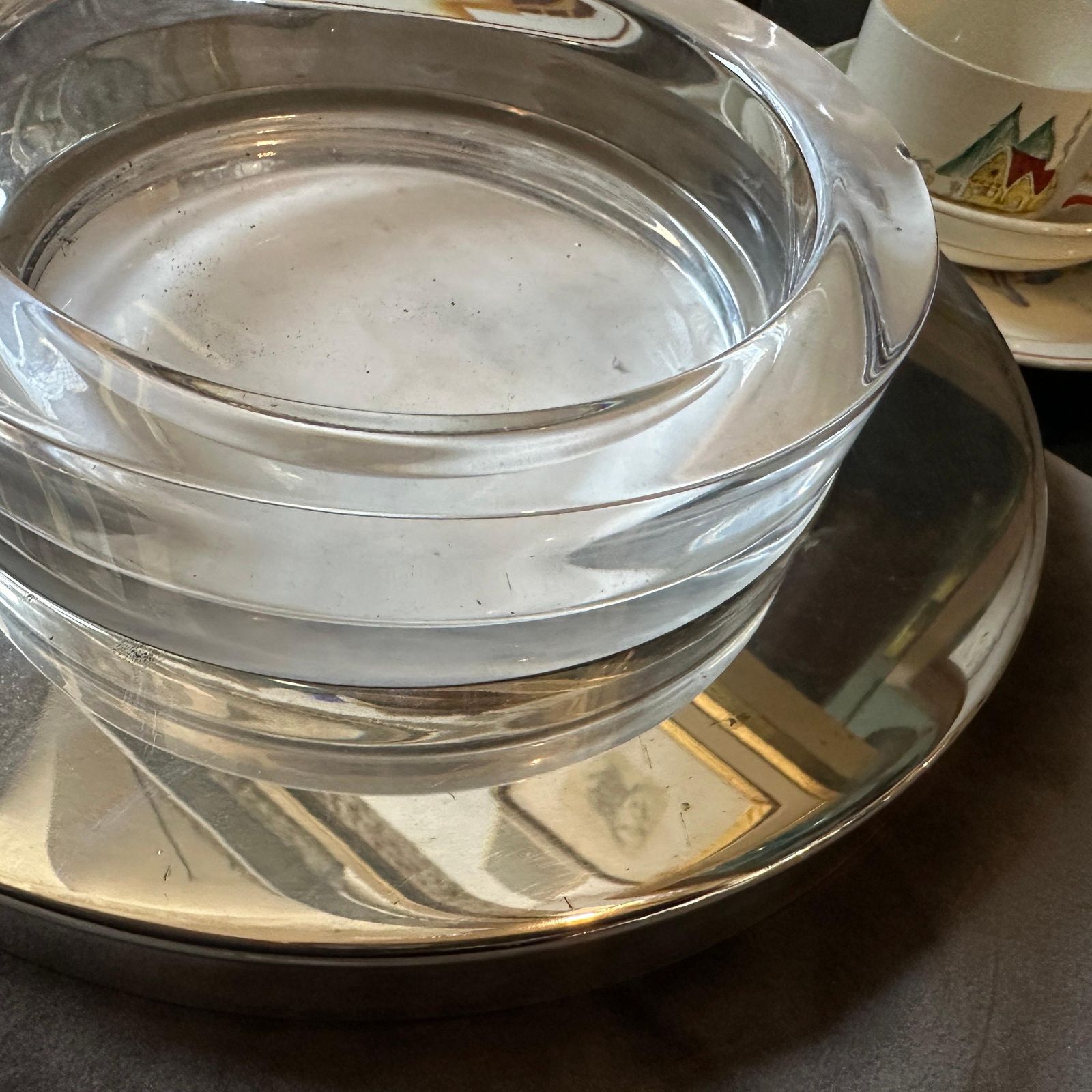 photo for sale 1980s Lino Sabattini Style Minimalist Silver Plated And Glass Bowl