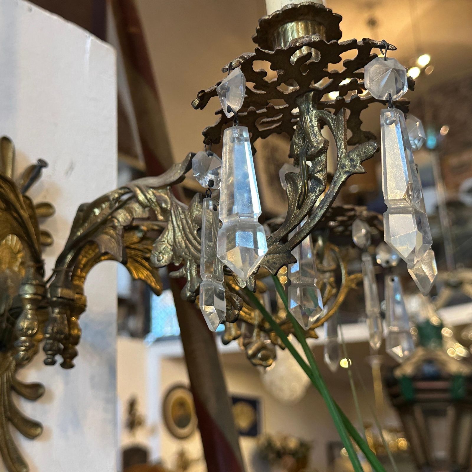 1288.0 A Pair Of Art Nouveau Gilded Iron And Cristal Sicilian Wall Sconces photo