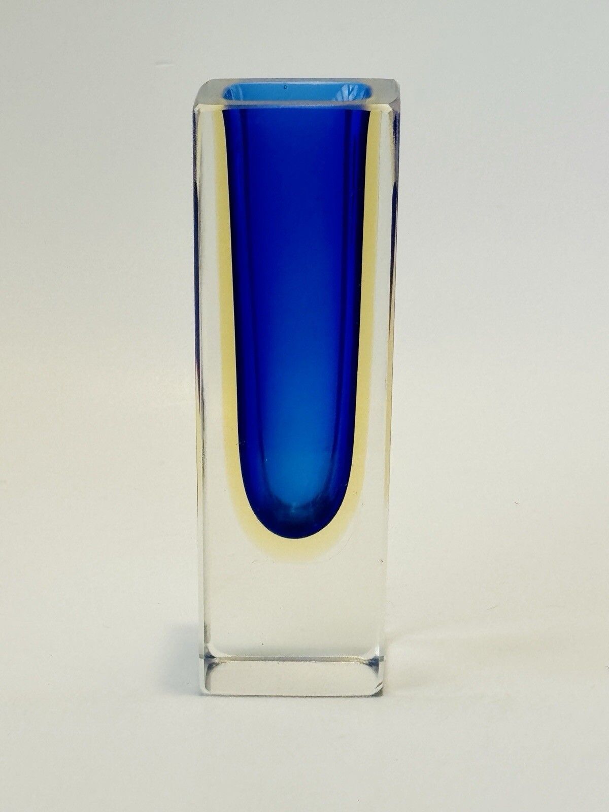 Beautiful Murano Faceted Cobalt Blue & Pale Amber Sommerso Glass Block Vase photo Home Decor
