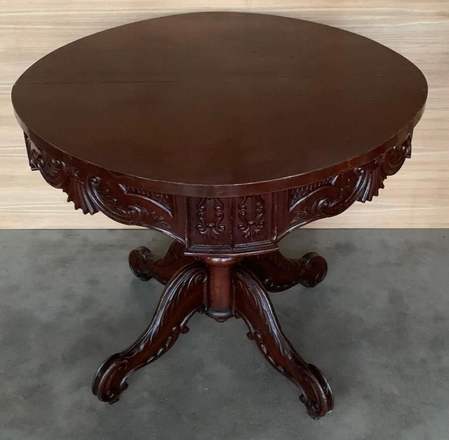 French Victorian Mahogany Carved Round Center Pedestal Table photo furniture