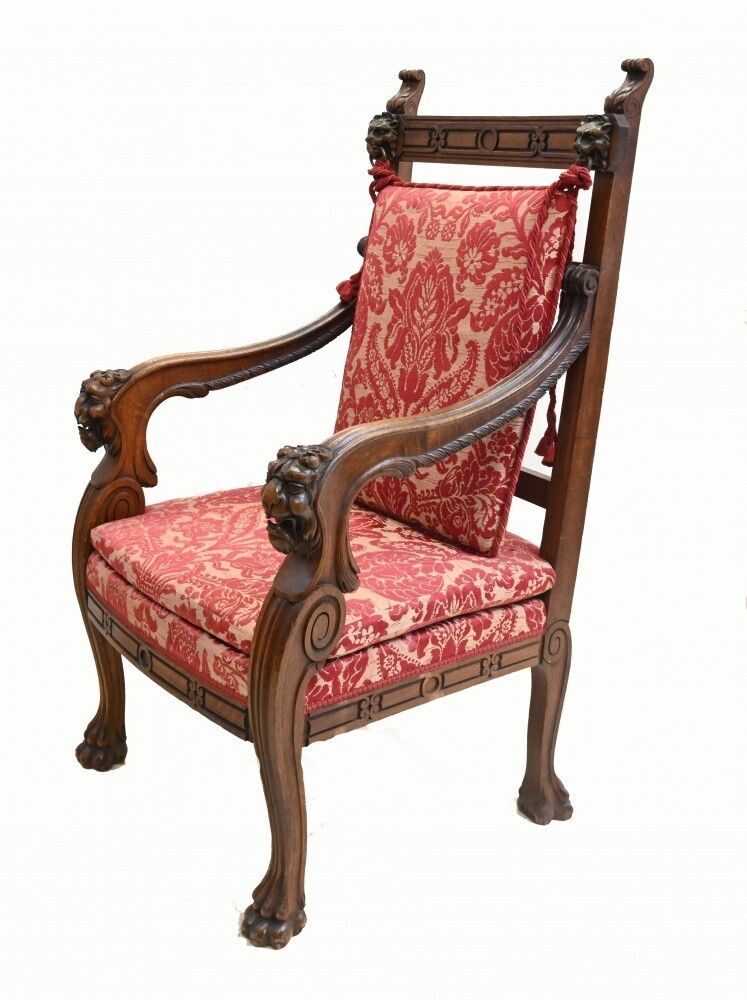 Pair Walnut French Arm Chairs Carved Farmhouse Fauteuil photo furniture