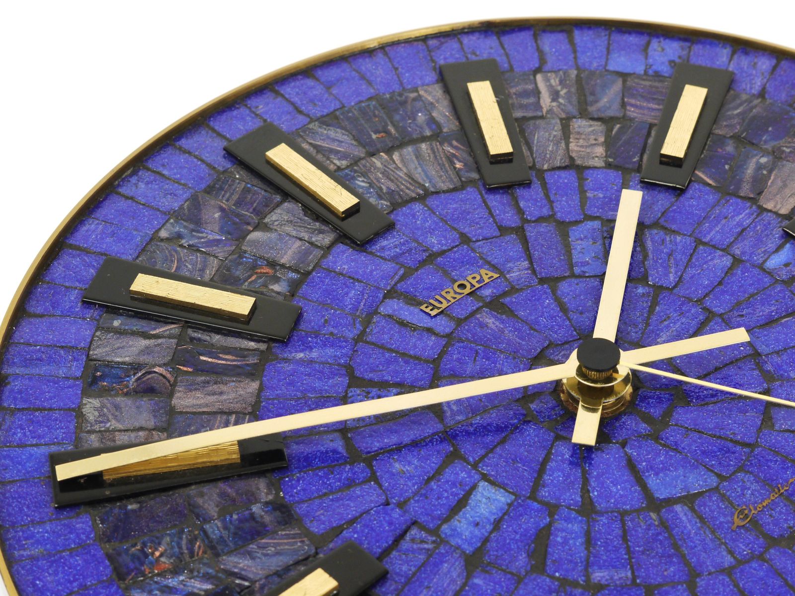 Round Modernist Blue Mosaic Wall Clock "Europa, " Germany, 1950s photo vinterior